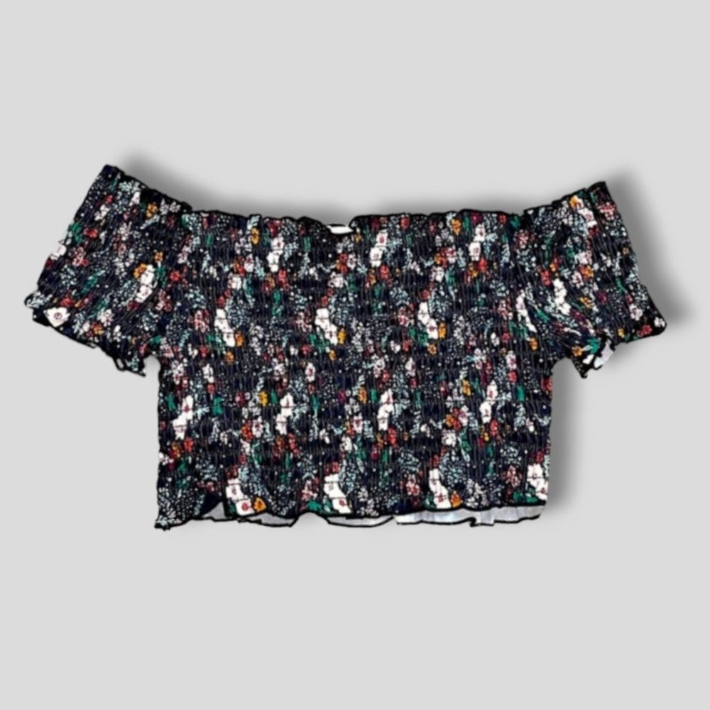 Semi Off Shoulder Smocked Crop Top